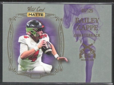 2022 Wild Card Matte #SG-1 Bailey Zappe Smoking Guns Silver/Purple #/125 (H)