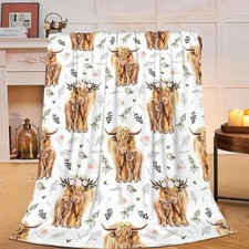 Highland Cow Print Blanket and Throws Cute Farm Animal Cow Gifts Throw Blankets