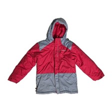 Columbia Kids Hooded Winter Jacket Red Gray Insulated Zip Front Size Small EUC