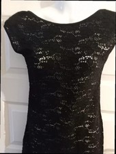 River Island Lace Blouse Top UK 10 Black Sheer Floral Overlay Party Going Out