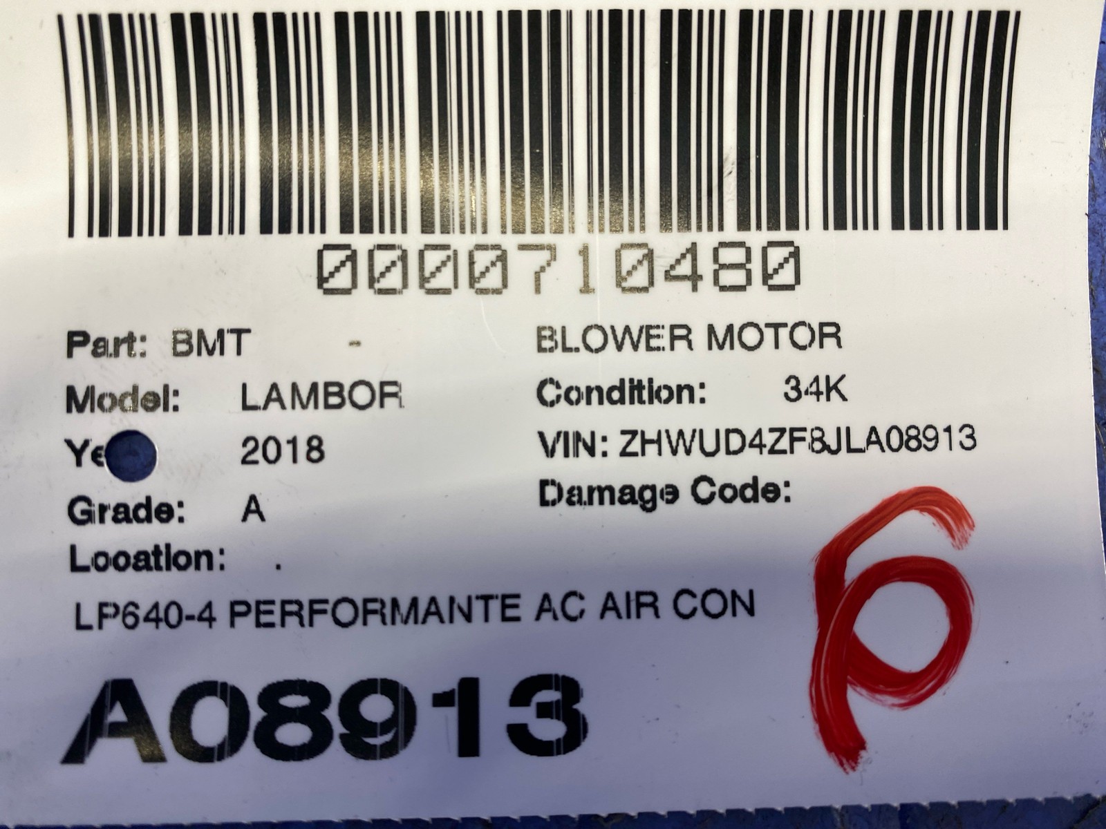 LAMBORGHINI HURACAN LP640-4 PERFORMANTE AC AIR CONDITIONING BLOWER MOTOR FAN OEM