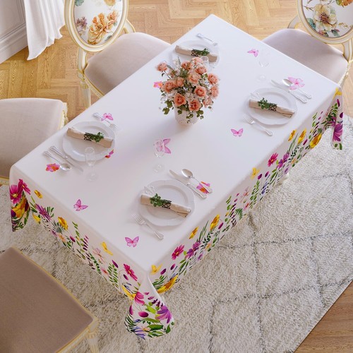 Spring Easter Tablecloth Rectangle - Waterproof Floral Pattern Decorative Sum... - Picture 3 of 7