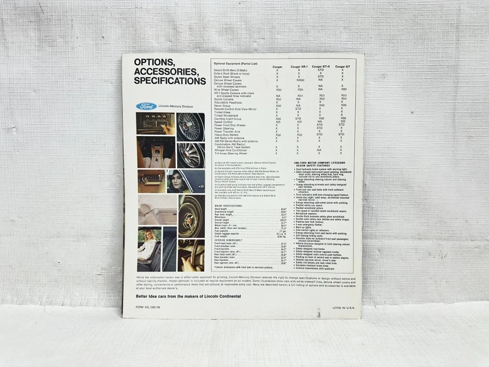Mercury Cougar 1968 folleto de ventas original desplegable Foto 4 de 4