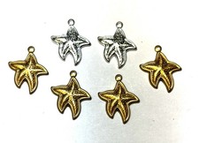 SALE 6 pieces silver plated and raw brass starfish charms 20mm