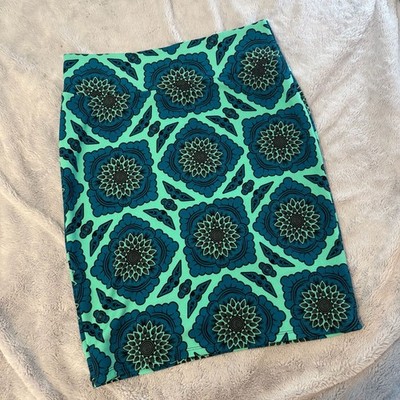 LuLaRoe Cassie Pencil Skirt Mint Green and Teal Floral Geometric Print