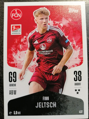 Topps Match Attax 2. Bundesliga 2024/25 Karte Nr 437 Finn Jeltsch 1. FC Nürnberg