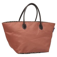 BURBERRY Nova Check Blue Label Hand Bag Nylon Pink Silver Auth ti3041