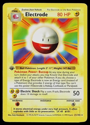 Pokemon Card - Electrode Base Set Shadowless 21/102 1st Edition Rare