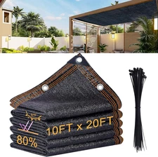 Tela Sombra Jardin 10x 20ft 80% Malla Negra Ojales HDPE Invernadero Patio