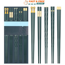 Fiberglass Chopsticks 5 Pairs Reusable 9.6in Non-Slip Dishwasher Safe Dark Green