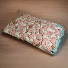 Vintage Precious Moments Puff Quilted Baby Blanket Pastel Handmade 36x26