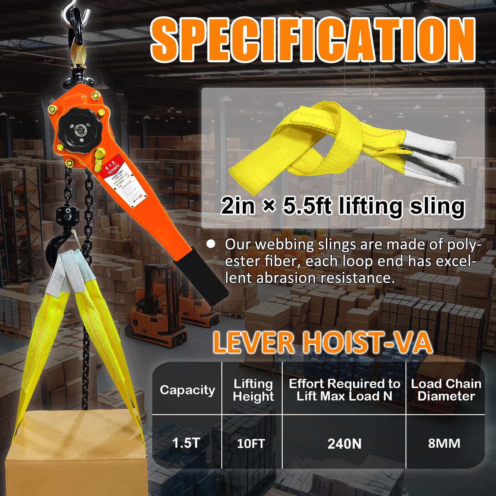 Manual Lever Hoist 1-1/2 Ton, 3300lbs Hand Chain Hoist, 1.5T Chain Fall ...