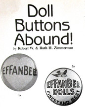 SHIRLEY TEMPLE, EFFANBEE,  OTHER BUTTONS  PINS - 1990 DOLL READER ARTICLE