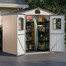 6x4FT Outdoor Storage Shed Heavy-Duty Metal Garden Tool Shed with Double Doors