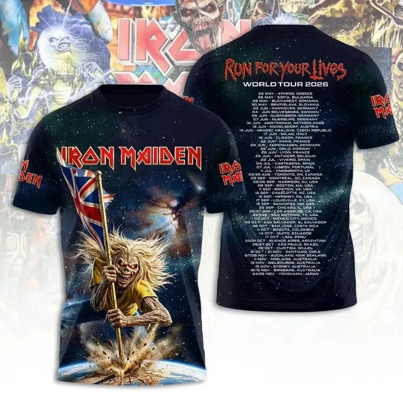 Heavy Metal Rock Band World Tour 2026 Space Flag Graphic Men's T-Shirt