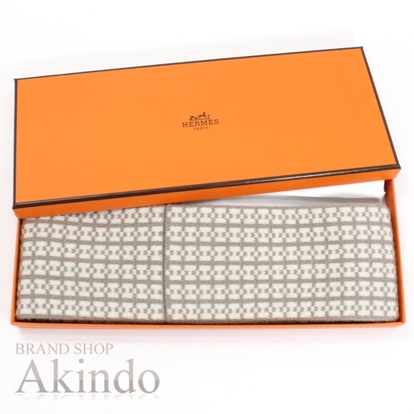 Hermes Giovanna M Hair Bandana in Etoupe Ecru Cashmere with H Logo