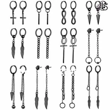 12/24PCS Dangle Earrings Stainless Steel Huggie Hinged Hoop Earrings Men Women