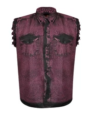 Mens Cotton Stonewash Button Acid Wash Cut Off Shirt Frayed Sleeves 8 Colors