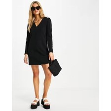 NEW MNG Mango Carolina Puff sleeve Black mini v neck dress 6