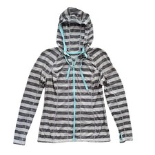 Lukka Womens Large Smoky Light Gray Stripe Athletic Stretch Full Zip Hood Jacket