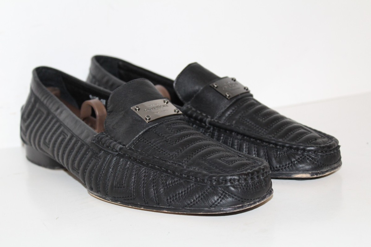 GIANNI VERSACE COUTURE Mens Loafers Shoes Sz 11 / 44 Black Leather