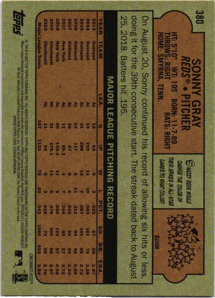 2021 Topps Heritage 380 Sonny Gray Cincinnati Reds eBay