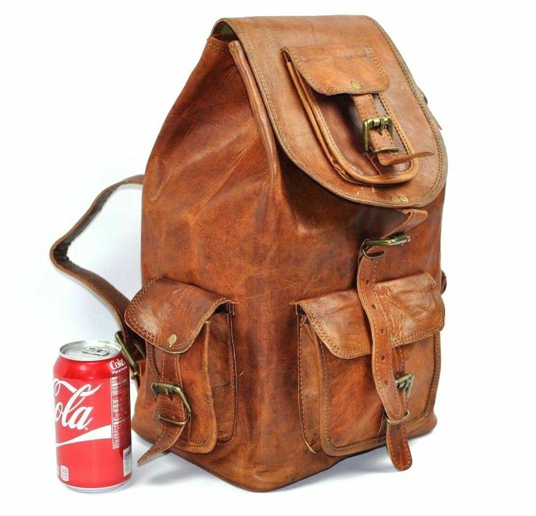 Sac à Dos Cuir Véritable Vintage Pour Ordinateur - Fait Main En Inde - Taille Medium Marron