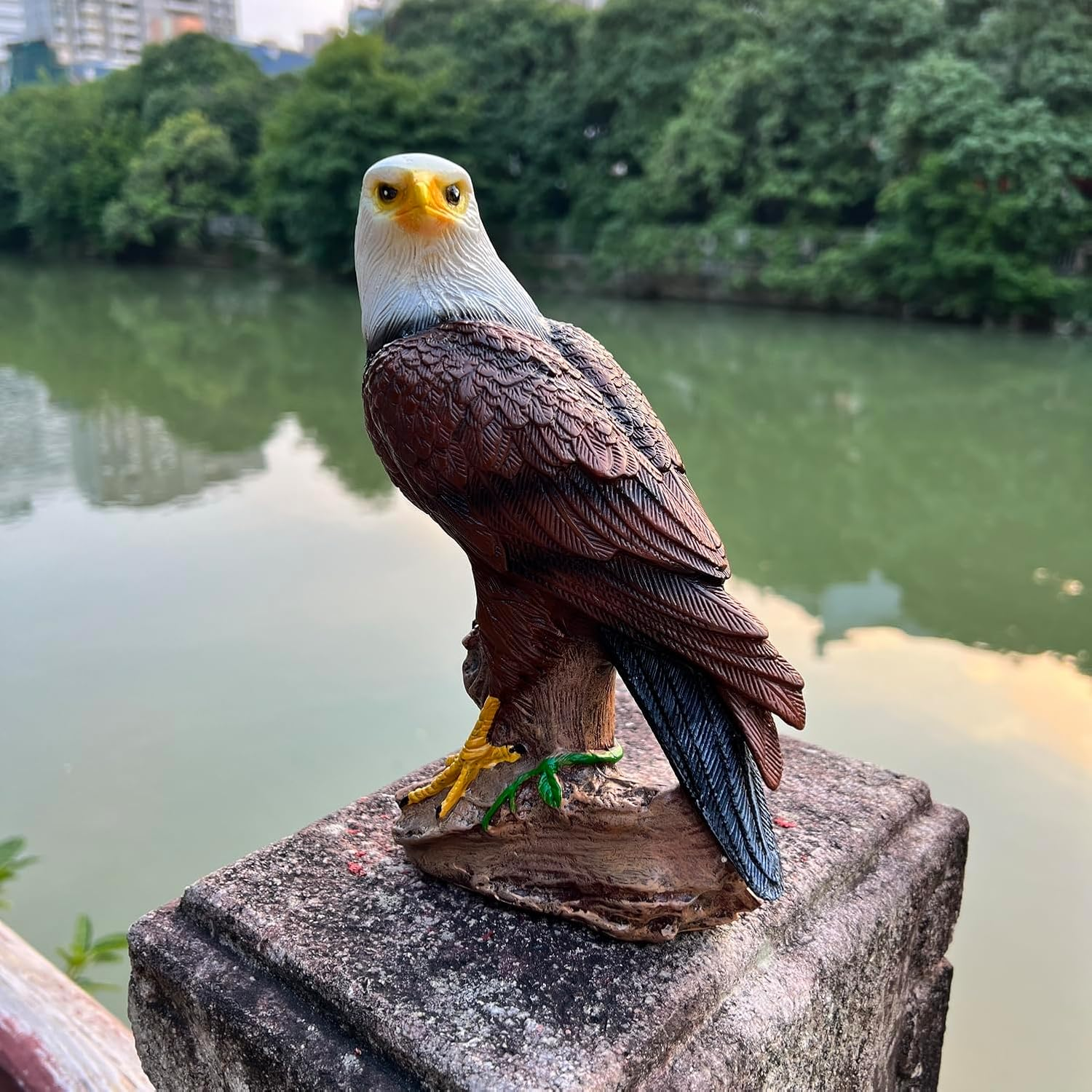 Bald Eagle Figurine Descending on Tree Branch Resin Statue Table Decor