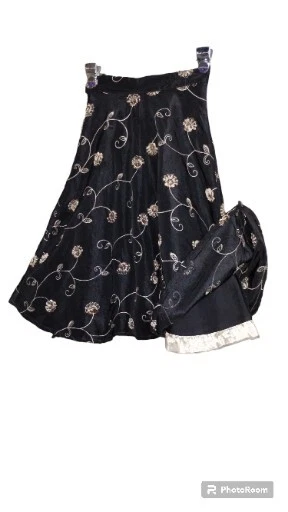 -225 Falda Línea A Bordada Flores Cierre Cremallera Para Niños Niñas Talla 10 Negra Foto 2 de 4