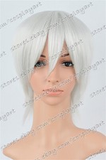 US 14inch Cosplay Wigs with Bangs White Heat Resistant Wigs for Halloween Party
