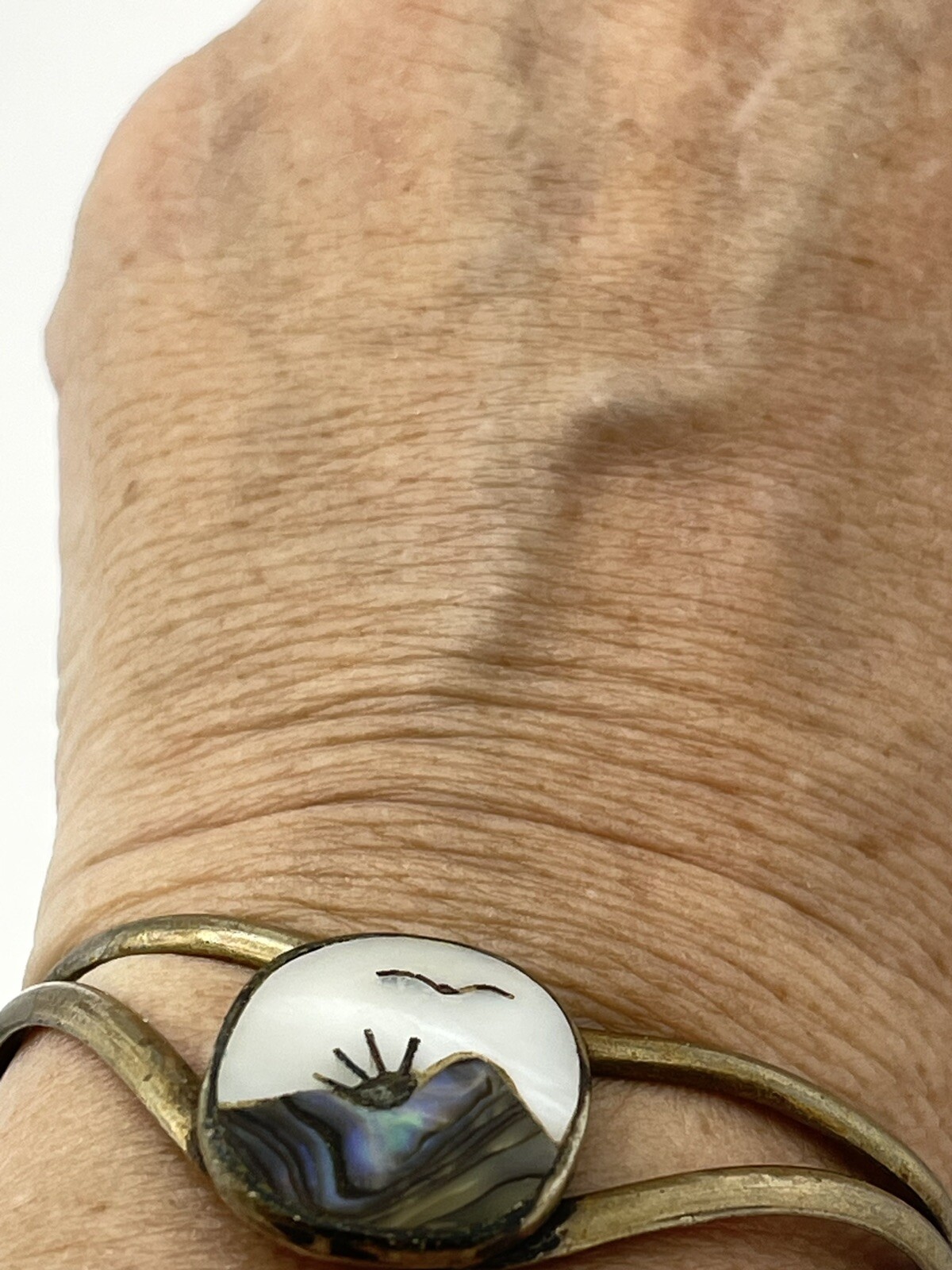 Rustic Artisan Made  MOP Abalone Solid Brass Cuff… - image 6