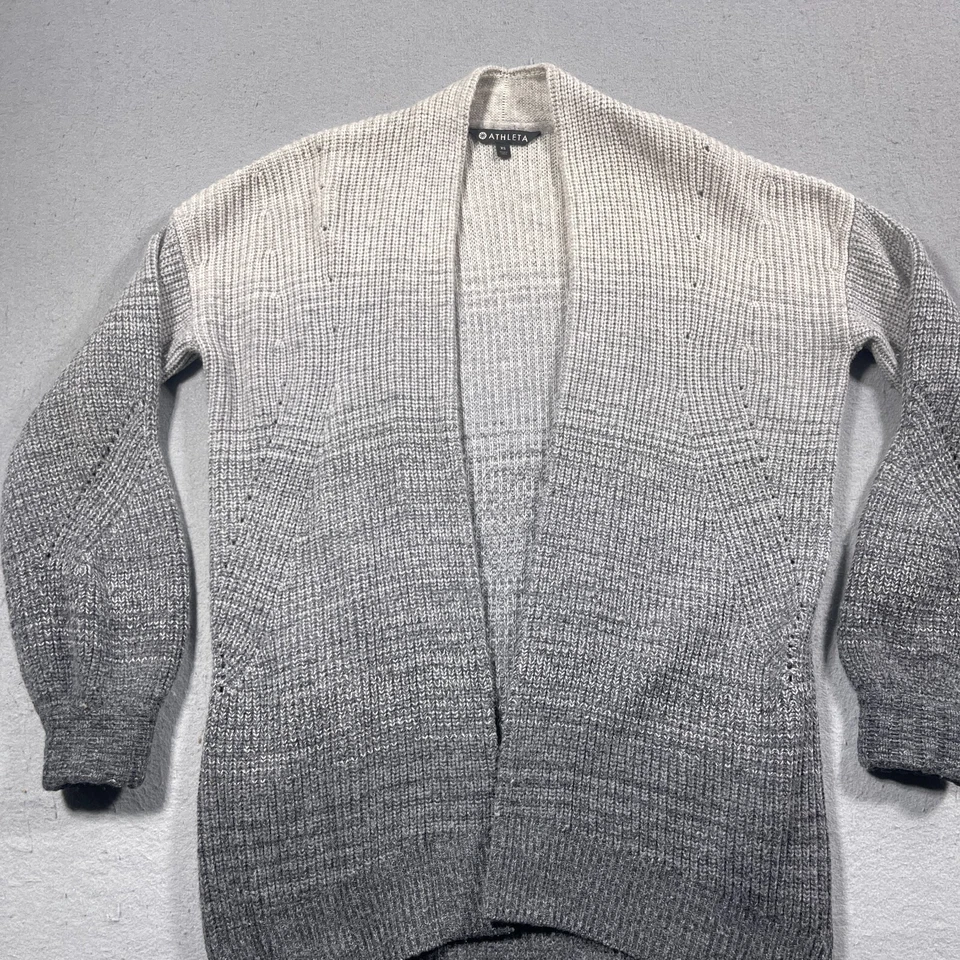 Suéter Cárdigan Abierto ATHLETA Mujer XS Lana Cachemira Gris Lucca Ombré Foto 3 de 4