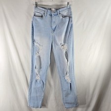 Cello Straight Leg High Rise Distressed Jeans Womens Junior 7 Light Blue Stretch