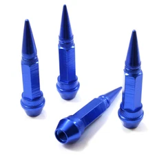 4 Blue Aluminum Metal Long Spike Wheel/Tire Valve Stem Car-Truck Air Caps Covers