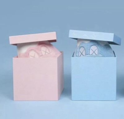 Kaws Holiday Japan Mount Fuji Plush Set Of 2 Pink And Blue in hand