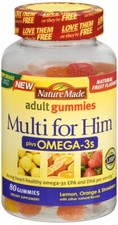 Nature Made Multi  Omega-3 For Him Gummies Strawberry, Lemon  Orange 80 EA