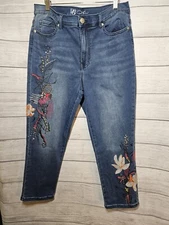 DIANE GILMAN DG2 Embroidered Denim Jeans Size 14 - Pre-Owned - Colorful Floral