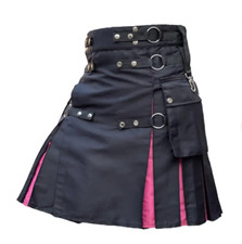 Men's Scottish Black Utility Kilt in Pink Pleats Hybrid Kilt Size 28" to 54"