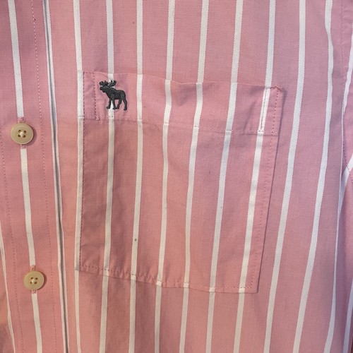 ABERCROMBIE & FITCH MENS BUTTON UP SHIRT PINK STRIPES MUSCLE FIT Small - Picture 3 of 12