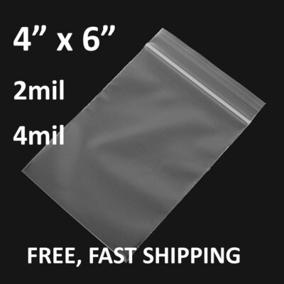 4'' x 6'' Zip Seal 2-4 Mil Thick Reclosable Top Lock Plastic Zipper Bags Baggies