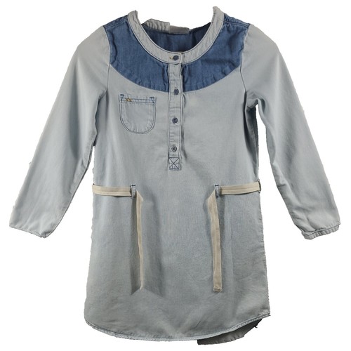 Hanna Andersson Denim Dress Tiered Short Sleeves Sz 6-7