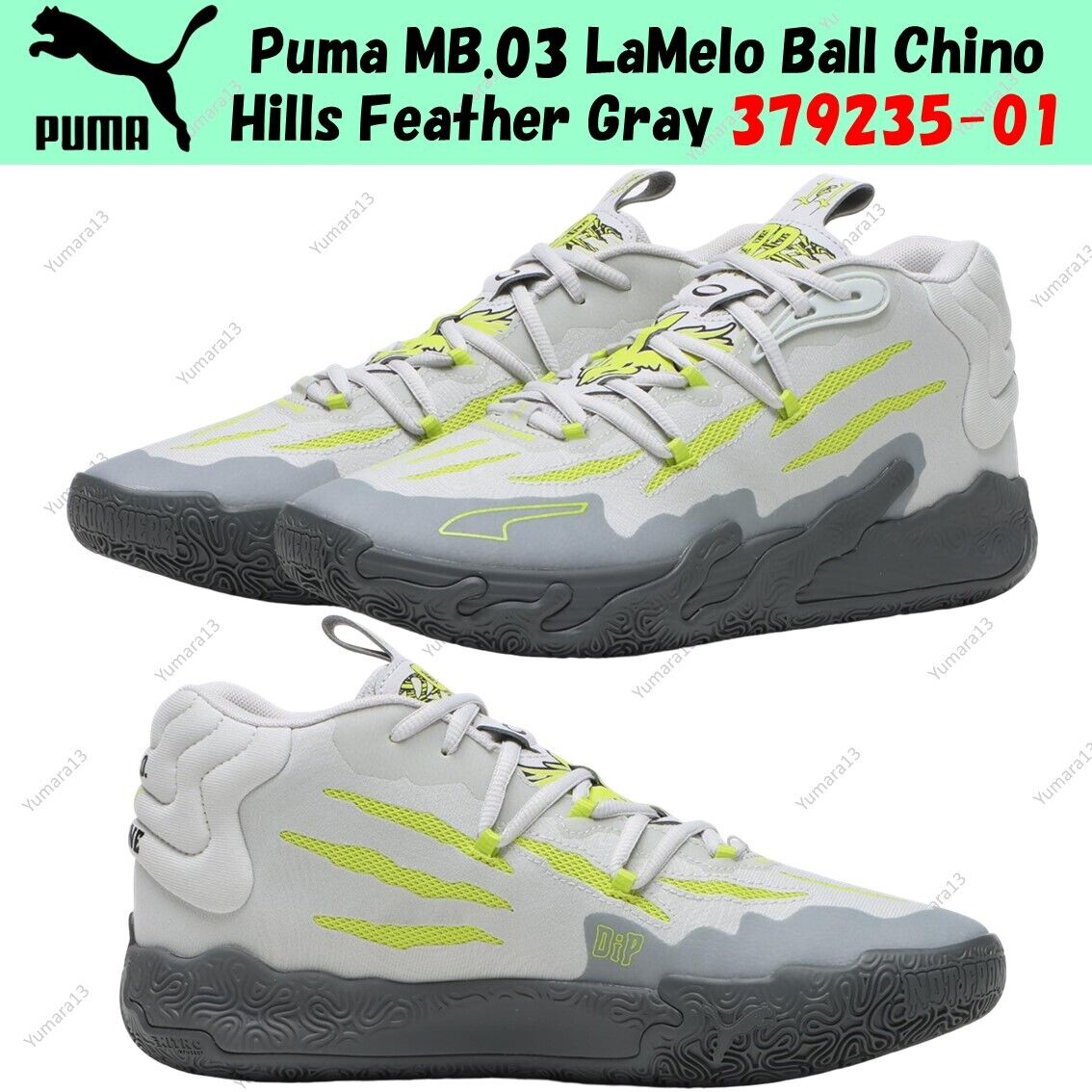 Puma MB.03 LaMelo Ball Chino Hills Feather Gray 379235-01 Puma MB.03 LaMelo Ball Chino Hills Feather Gray 379235-01