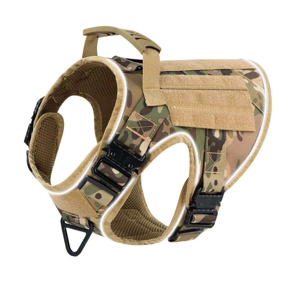Dog Harness with 4 Metal Buckle Military Tactical Pet Training Vest Harnesses