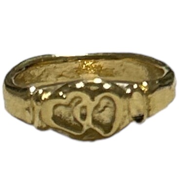22K Yellow Gold layered Hearts Ring Baby Child Size 1 1/2 Vintage New 1.2g