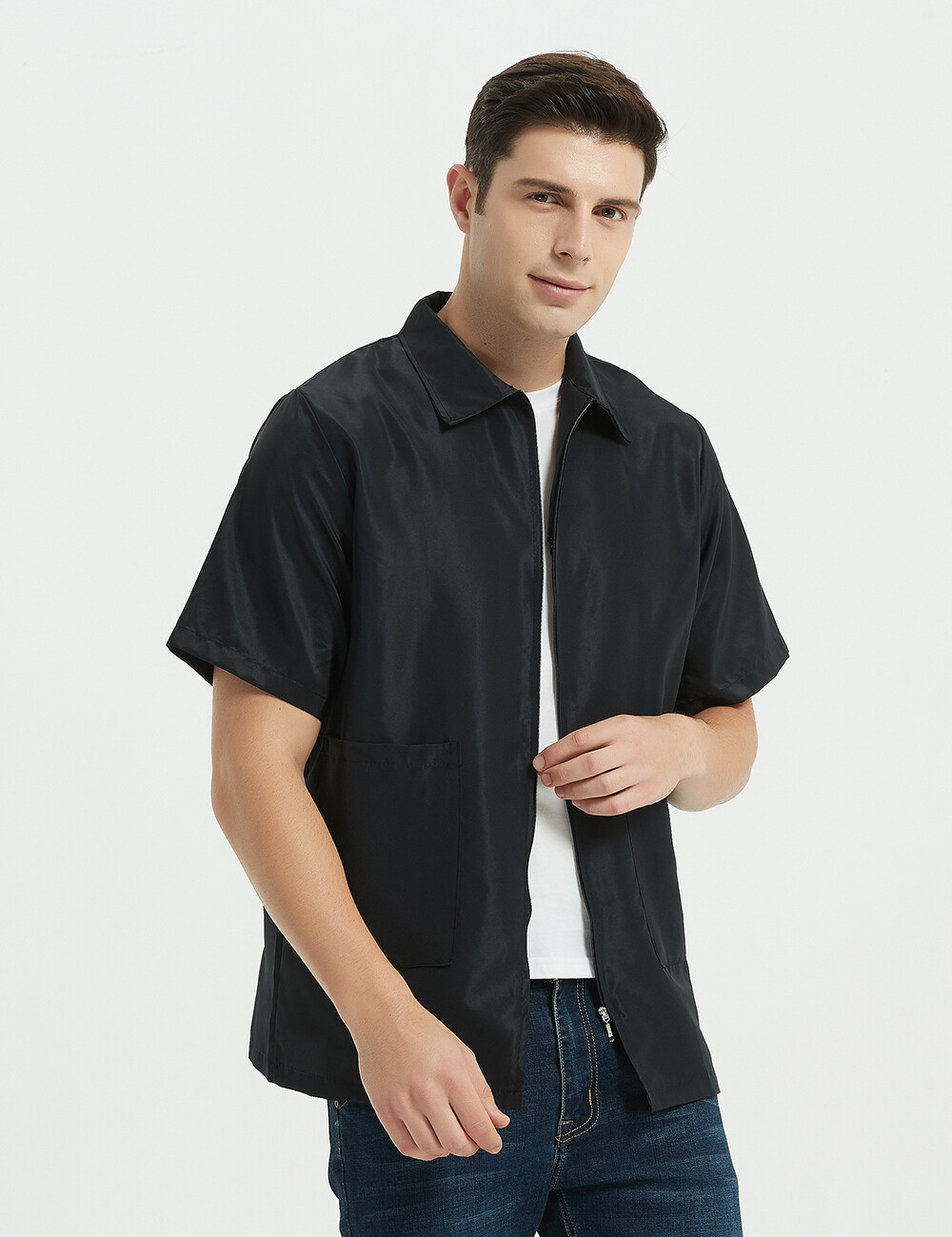 10OFF Barber Jacket ShortSleeves Machine Washable Men's Coat Black