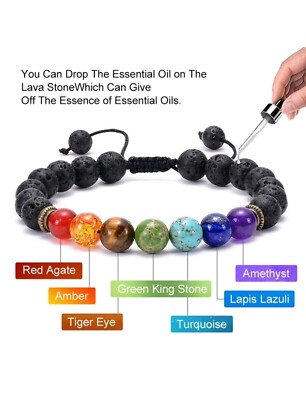 7 bunte Perlen dehnbar Natur Edelstein Armband Chakra des Lebens Heilung