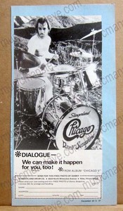 1970s SLINGERLAND DRUM print ad - Chicago Drummer DANNY SERAPHINE & kit