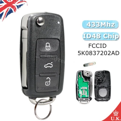 For Volkswagen Polo 2011 2012 2013 2014 Flip Remote Key Fob 433 Chip 5K0837202AD