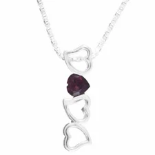 925 Silver Garnet Open Hearts Vertical Slide Pendant, 18"