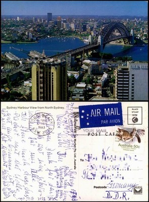 Postcard Sydney Harbour View from North 1983  gel. Air Mail